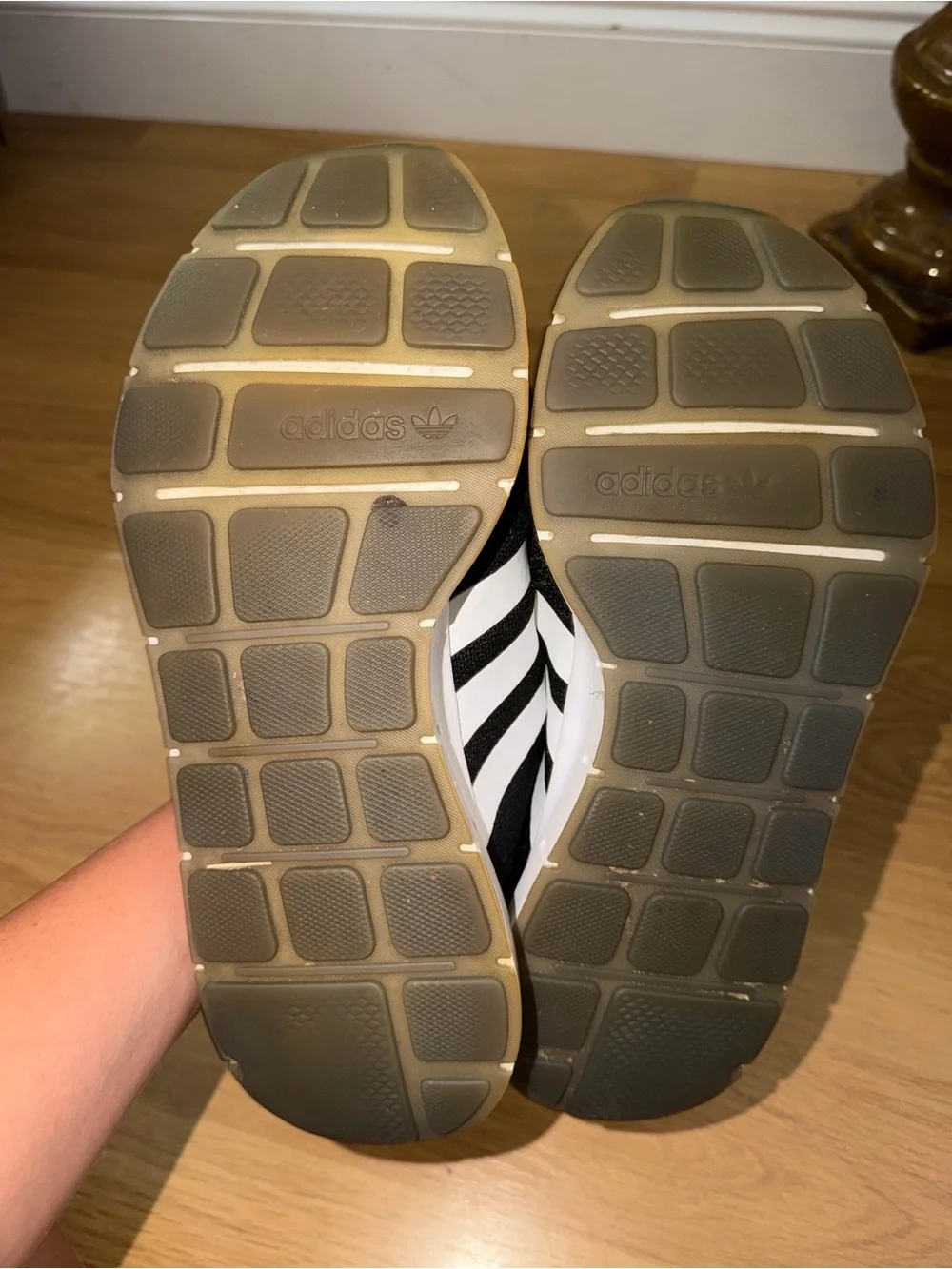 adidas Black & White Three-Stripe Knit Sneakers